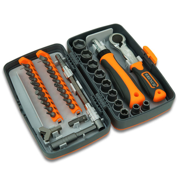 38-Piece Ratchet Screwdriver & Socket Wrench Set - Professional Multi-Bit Repair Tool Kit with Portable Case(orange)