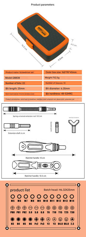38-Piece Ratchet Screwdriver & Socket Wrench Set - Professional Multi-Bit Repair Tool Kit with Portable Case(orange)