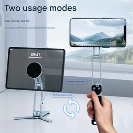 2-in-1 Magnetic Folding Stand for Phones & Tablets - Adjustable Aluminum Desktop & Handheld Holder(silver) - 0