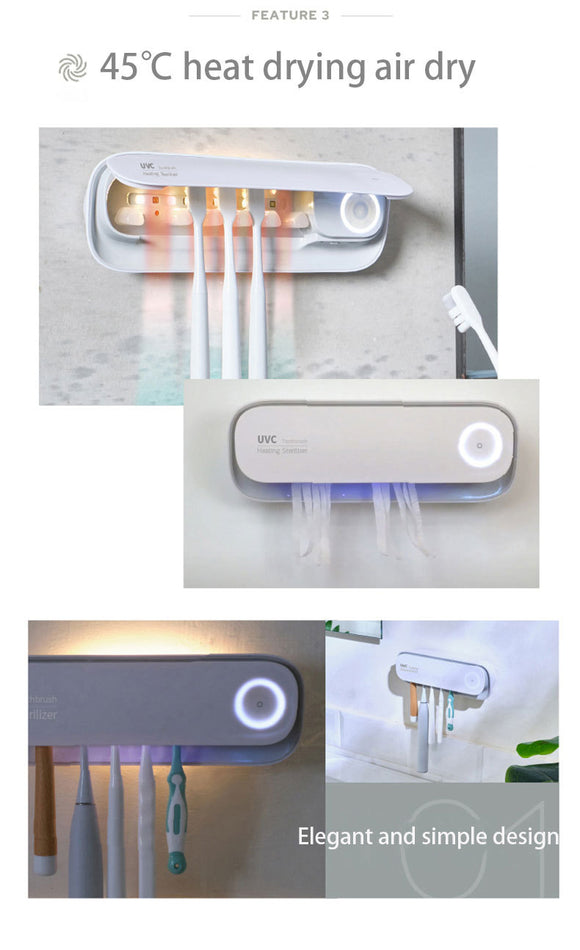 Smart UVC Toothbrush Sterilizer & Holder with Heat Drying, Radar Sensor Night Light(white)