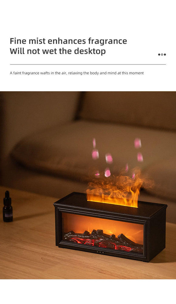 Fireplace Flame Effect Aroma Diffuser & Humidifier with 7-Colour Light, Timer & Remote Control(Dark Wood Grain)