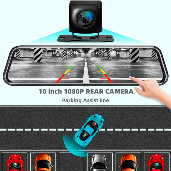 10-Inch Dual Lens Dash Cam Mirror - 1080P FHD Touch Screen Car DVR with Rear Camera, Night Vision & G-Sensor(black)