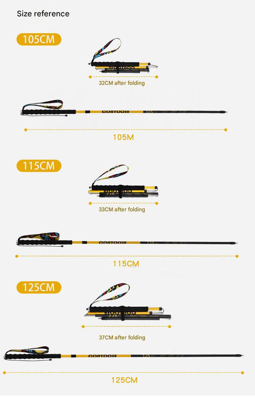 Ultralight Carbon Fiber Foldable Trail Running & Hiking Pole(yellow  Recommended height range 175-185cm)