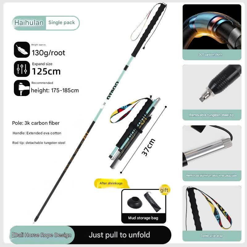 Ultralight Carbon Fiber Foldable Trail Running & Hiking Pole(blue  Recommended height range 175-185cm)