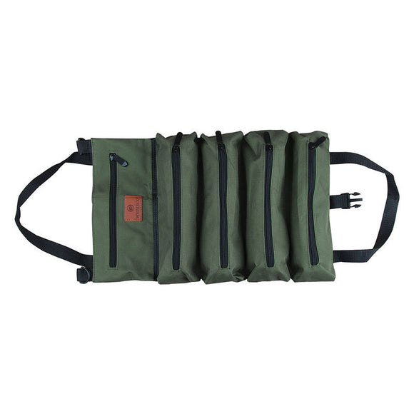 Heavy-Duty Canvas Tool Roll Up Bag & Organizer Tote - Multi-Pocket Wrench & Tool Pouch(Green)