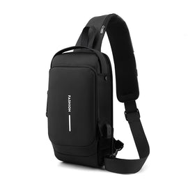 Black Men's Anti-Theft Crossbody Sling Bag with USB Charging Port & Combination Lock