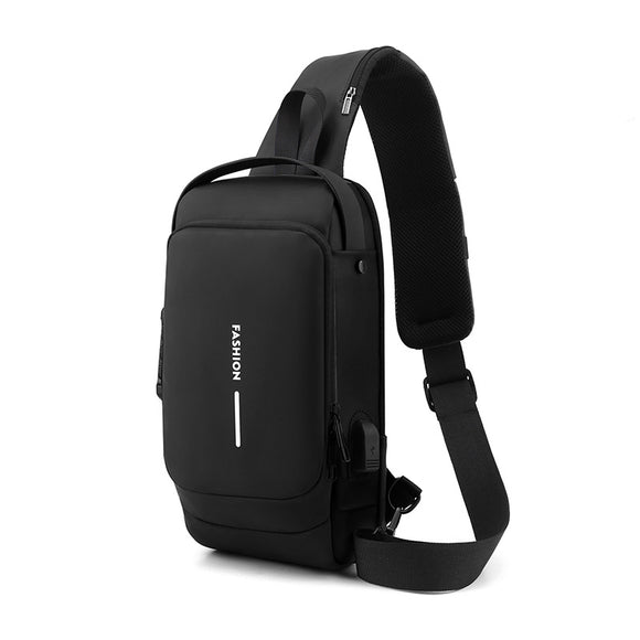 Black Men's Anti-Theft Crossbody Sling Bag with USB Charging Port & Combination Lock