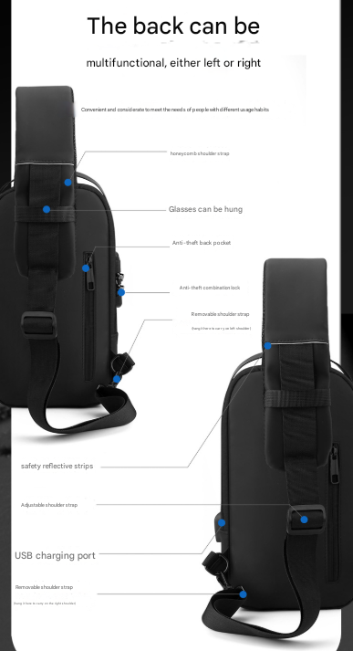 Blue and Brown Men's Anti-Theft Crossbody Sling Bag with USB Charging Port & Combination Lock