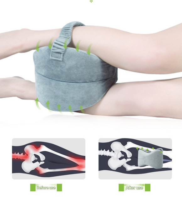 Grey Ergonomic Memory Foam Knee Pillow for Side Sleepers - Leg Positioner for Sciatica, Back, Hip & Joint Pain Relief