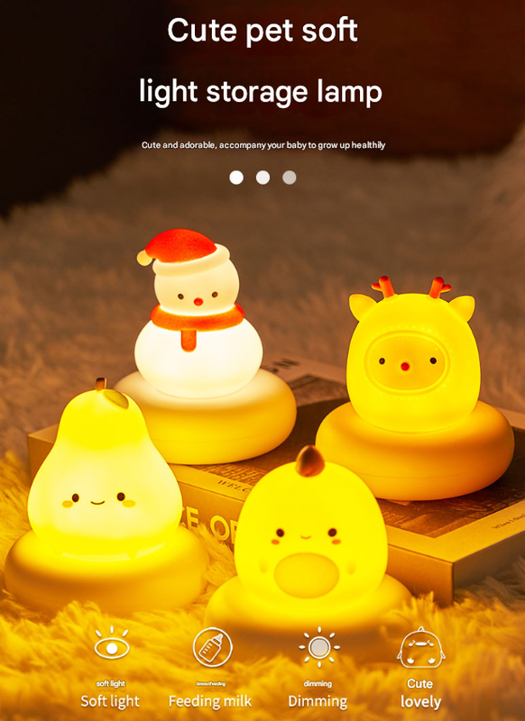 White Cat Cute Animal LED Night Light - Rechargeable Silicone Nursery Lamp with Tap Control, Dimmable Bedside Light for Kids - 0