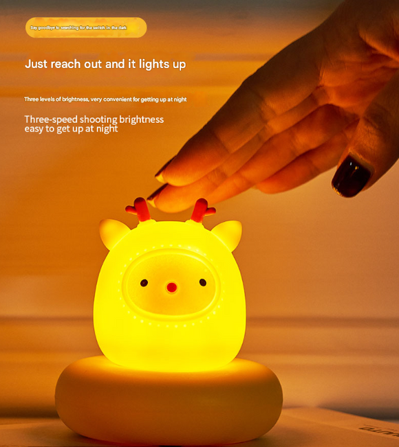 White Moon Shape Snowman Cute Animal LED Night Light - Rechargeable Silicone Nursery Lamp with Tap Control, Dimmable Bedside Light for Kids