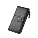 Black Men's Vintage PU Leather Long Wallet - High Capacity Dual Zipper Clutch with Phone & Card Slots-1