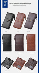 Black Men's Vintage PU Leather Long Wallet - High Capacity Dual Zipper Clutch with Phone & Card Slots-3