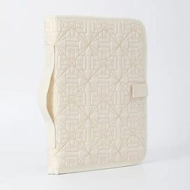 Beige Elegant Quilted Bible Cover - Protective Book Case with Carry Handle