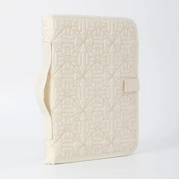 Beige Elegant Quilted Bible Cover - Protective Book Case with Carry Handle