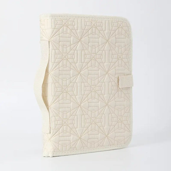 Beige Elegant Quilted Bible Cover - Protective Book Case with Carry Handle
