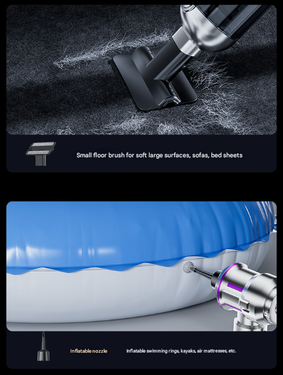 Silver and Purple 4-in-1 Cordless Handheld Vacuum Cleaner - Powerful 16KPa Suction with Brushless Motor, Blower & Air Pump
