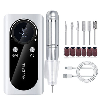 White Professional Rechargeable Nail Drill Machine - 45000RPM Portable E-File Kit for Acrylic, Gel, Polishing & Manicure