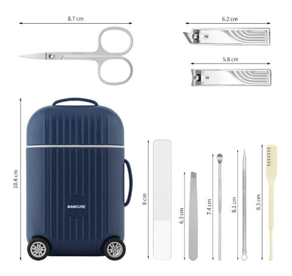 White Mini Suitcase Manicure Set - 8-Piece Portable Grooming & Nail Care Travel Kit