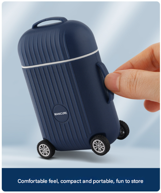 Dark Blue Mini Suitcase Manicure Set - 8-Piece Portable Grooming & Nail Care Travel Kit