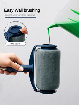 Dark Blue and Grey Pro Refillable Paint Roller Set with Extension Pole - No-Drip Easy Fill Wall Painting Tool Kit - 0