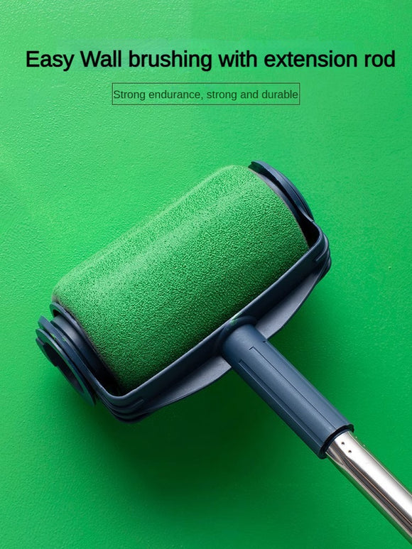 Dark Blue and Grey Pro Refillable Paint Roller Set with Extension Pole - No-Drip Easy Fill Wall Painting Tool Kit