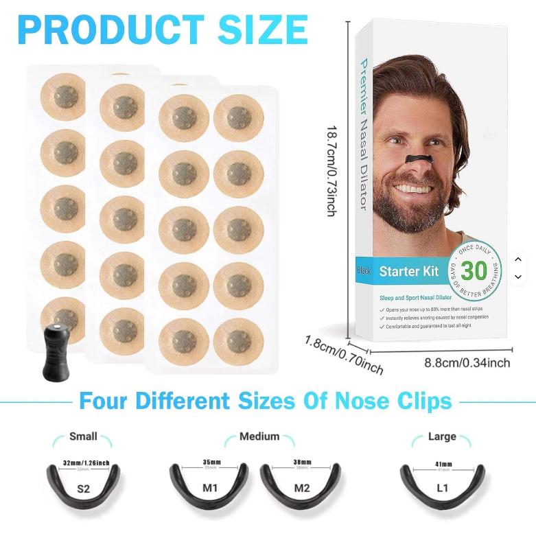 Black Round Anti-snoring Patch Set (30 Pairs of patches) Magnetic Nasal Dilator Kit for Snoring Relief - Reusable Multi-Size Sleep & Sport Breathing Aid