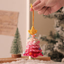 2 Pcs Style A Yellow and Pink Handmade Crochet Christmas Tree Ornament - Festive Hanging Decoration with Jingle Bell-1