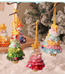 2 Pcs Style A Yellow and Pink Handmade Crochet Christmas Tree Ornament - Festive Hanging Decoration with Jingle Bell-5