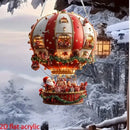 Red Whimsical Santa's Hot Air Balloon Ornament - 2D Flat Acrylic Hanging Decoration for Wall & Tree-4
