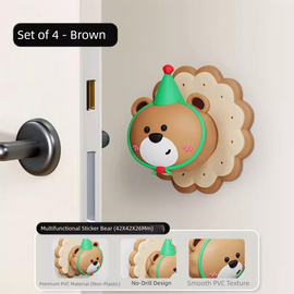 4 Pcs Brown Adorable Bear Wall Protector - Multi-Use Self-Adhesive Door Stopper Bumper