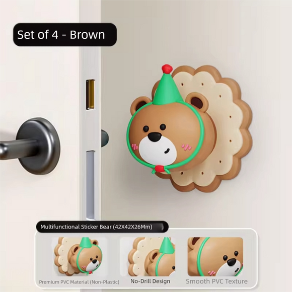 4 Pcs Brown Adorable Bear Wall Protector - Multi-Use Self-Adhesive Door Stopper Bumper