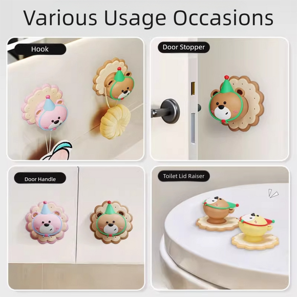 4 Pcs Pink Adorable Bear Wall Protector - Multi-Use Self-Adhesive Door Stopper Bumper