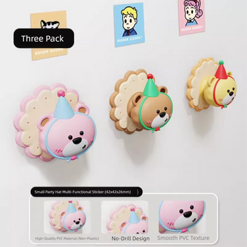3 Pcs (Pink + Brown + Yellow) Adorable Bear Wall Protector - Multi-Use Self-Adhesive Door Stopper Bumper