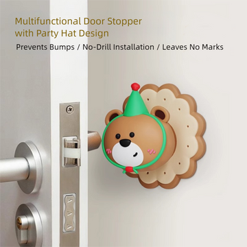 3 Pcs (Pink + Brown + Yellow) Adorable Bear Wall Protector - Multi-Use Self-Adhesive Door Stopper Bumper - 0