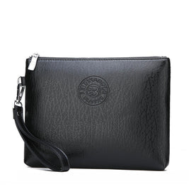 Black Classic Men's PU Leather Clutch Bag - Slim Business Wristlet & Travel Pouch