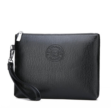 Black Classic Men's PU Leather Clutch Bag - Slim Business Wristlet & Travel Pouch