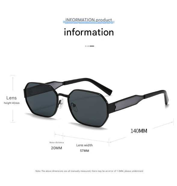 Black Frame and Black Grey Lenses Modern Retro Geometric Sunglasses - Chic Metal Frame with UV400 Lenses and Black PU Leather Protective Case
