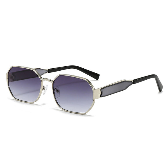 Silver Frame and Grey Lenses Modern Retro Geometric Sunglasses - Chic Metal Frame with UV400 Lenses and Black PU Leather Protective Case