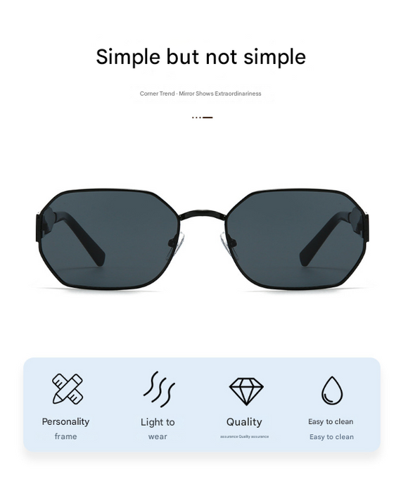 Gold Frame and Pink Grey Lenses Modern Retro Geometric Sunglasses - Chic Metal Frame with UV400 Lenses and Black PU Leather Protective Case