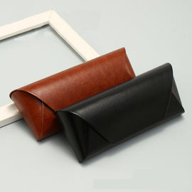 2 Pcs Brown Vintage Style PU Leather Eyewear Case - Protective Hard Shell with Soft Lining - 0