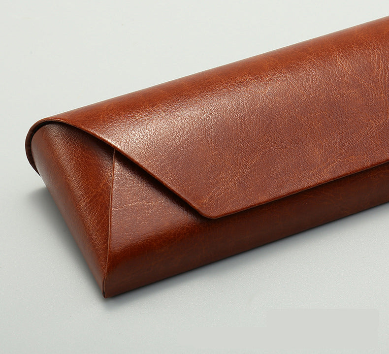 2 Pcs Brown Vintage Style PU Leather Eyewear Case - Protective Hard Shell with Soft Lining