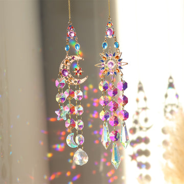 Colorful Dazzling Celestial Crystal Suncatcher - Moon Shape Rainbow Maker Window Hanging Ornament - 0