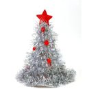Silver Sparkly Tinsel Christmas Tree Hat - Festive Holiday Party Headwear for Adults & Kids-1