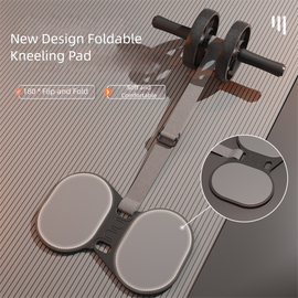 Grey Assisted Rebound Ab Roller with Foldable Knee Pad - Dual Wheel Core Trainer for Home Gym - 0