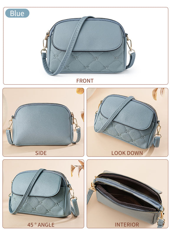 Blue Chic Quilted Crossbody Bag - Multi-Compartment PU Leather Shoulder Purse