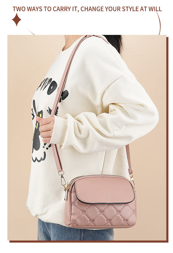 Blue Chic Quilted Crossbody Bag - Multi-Compartment PU Leather Shoulder Purse