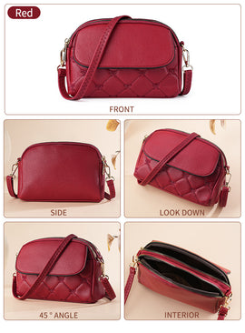 Red Chic Quilted Crossbody Bag - Multi-Compartment PU Leather Shoulder Purse - 0