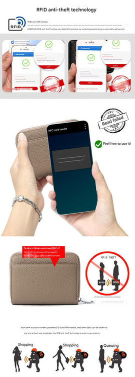 Genuine Leather RFID Blocking Accordion Card Holder & Coin Purse - Large Capacity Zip Wallet(black) - 0