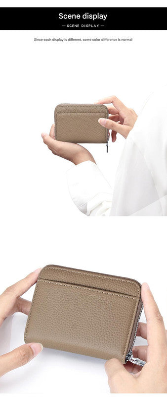 Genuine Leather RFID Blocking Accordion Card Holder & Coin Purse - Large Capacity Zip Wallet(black)